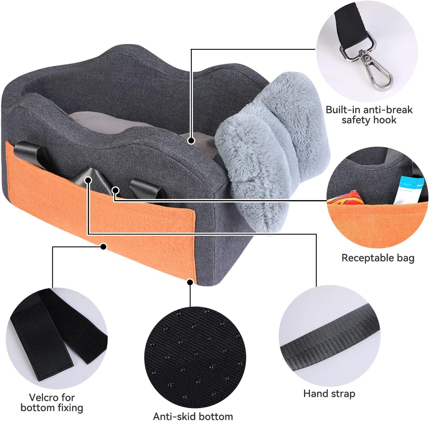 Dog Car Seat for Small Dog Center Console Seat Pet Booster Seat for Car Puppy Car Seat for Small Dogs(Dark Gray).