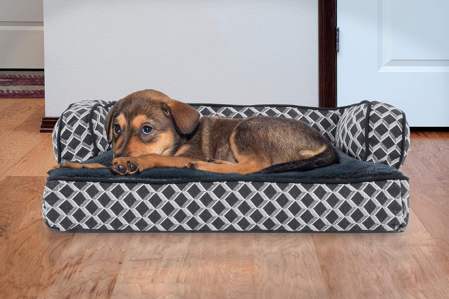 Comfy Couch Plush & Décor Sofa-Style Fiberfill Pillow Dog Bed - Diamond Gray, Small.