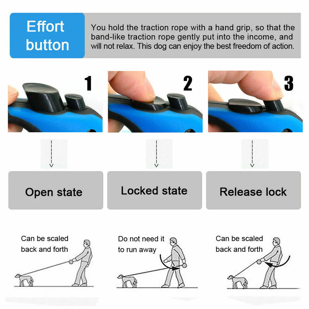 Automatic Retractable Dog Leash - Dual Size Options with Brake & Lock Safety System.