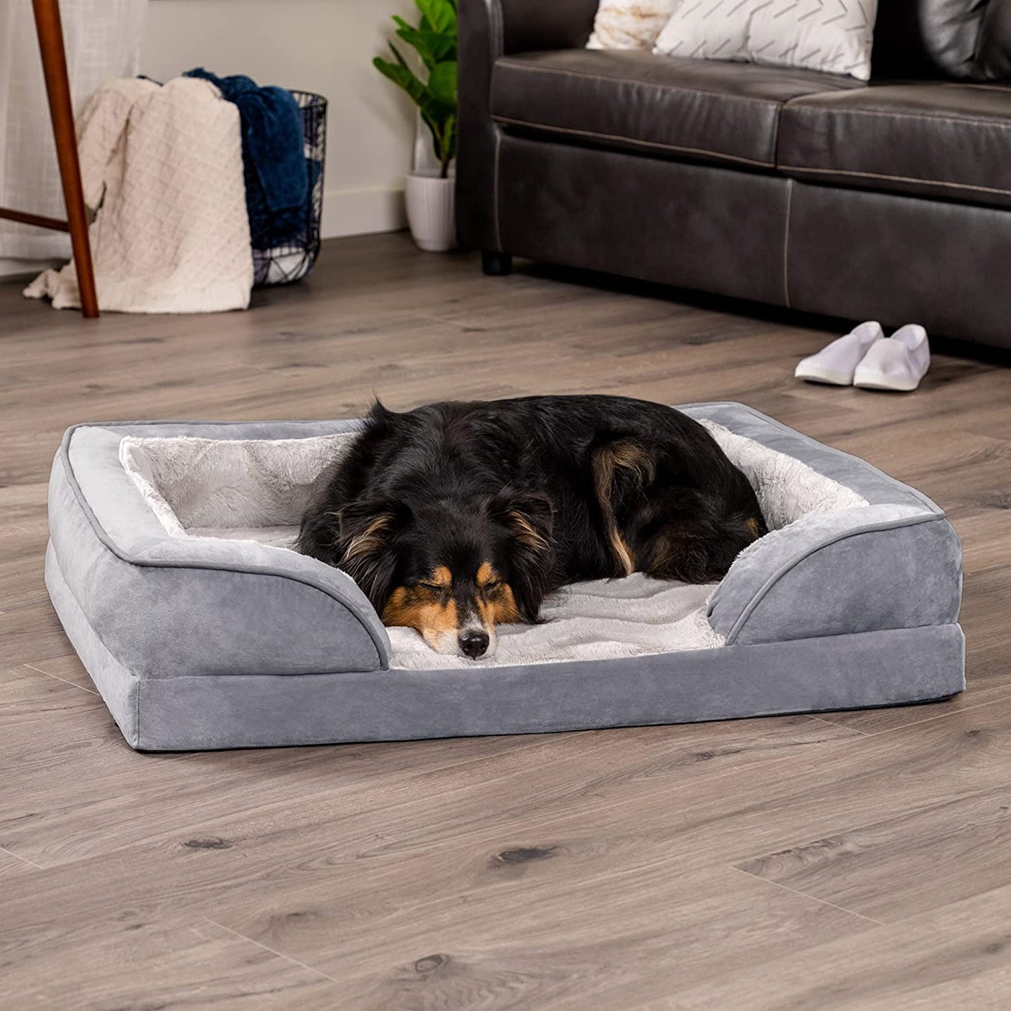 Soft, Orthopedic Foam Perfect Comfort Dog Bed with Washable & Removable Cover -Velvet Waves - Granite Gray, Dogs up to 55 Lbs - Large.