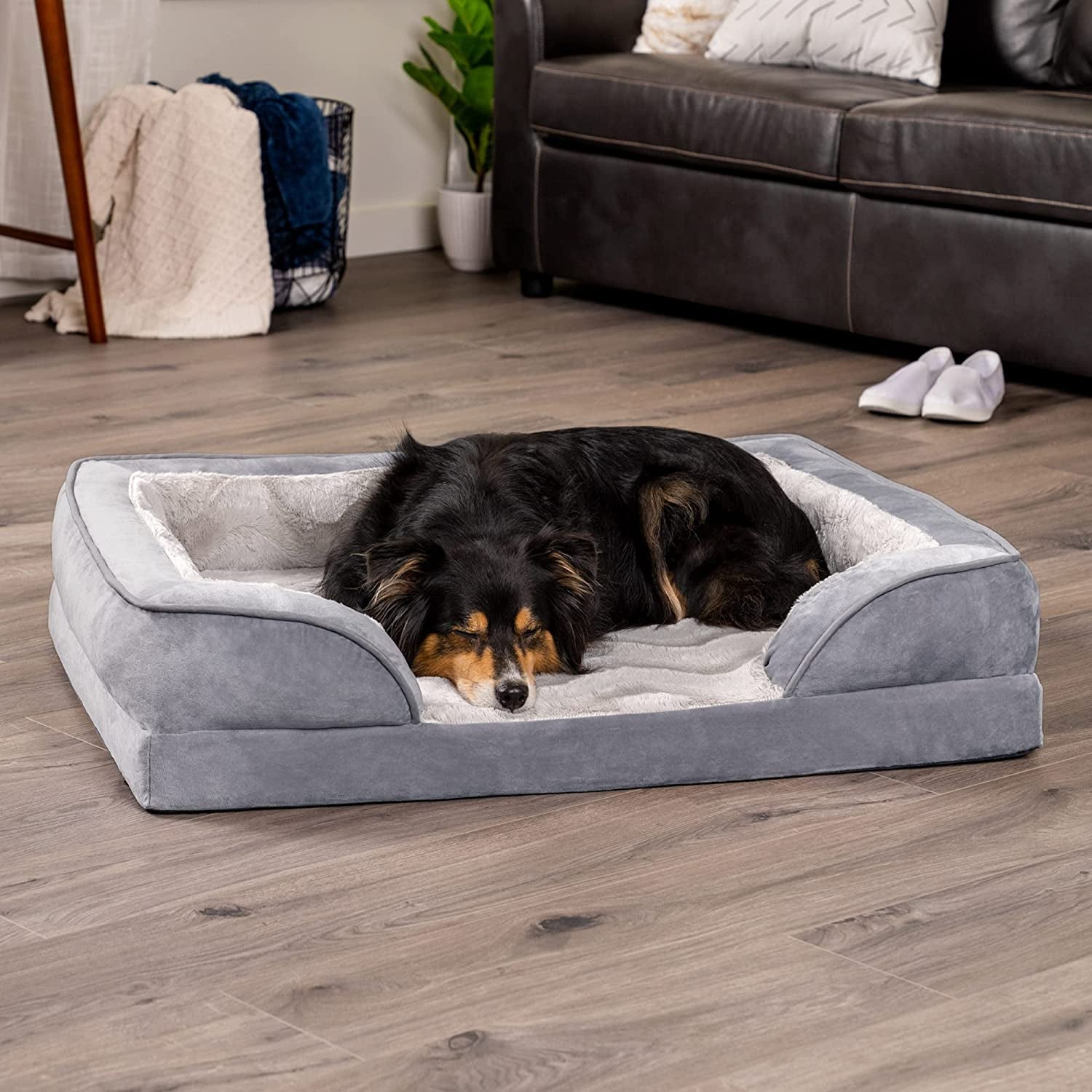 Soft, Orthopedic Foam Perfect Comfort Dog Bed with Washable & Removable Cover -Velvet Waves - Granite Gray, Dogs up to 55 Lbs - Large.