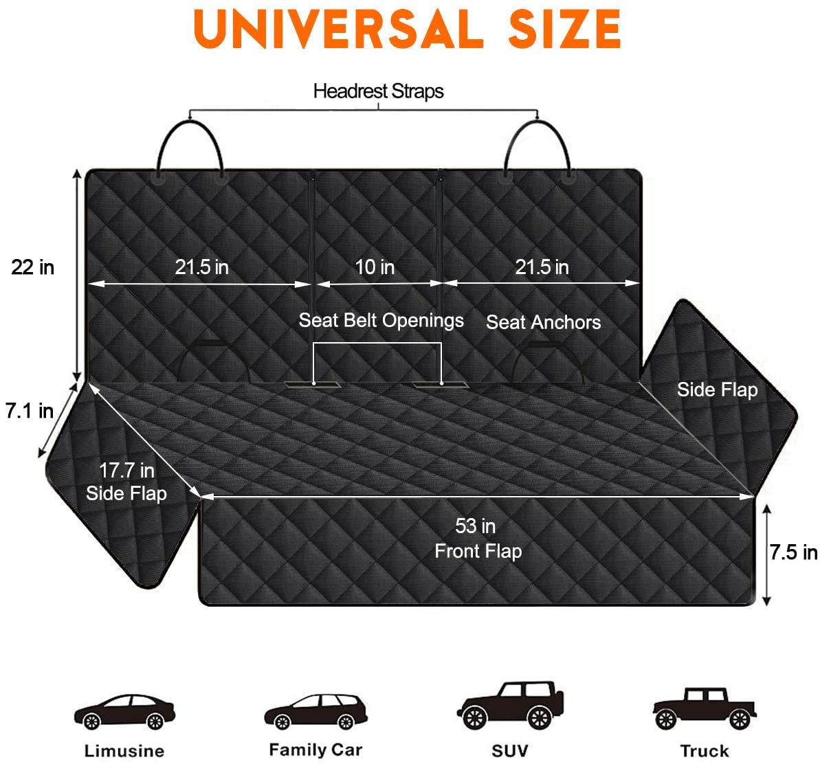 Dog Car Seat Cover, Back Seat Cover for Dogs Pet Car Seat Protector Waterproof Bench Car Seat Cover, Non-Slip Reat Seat Cover Fits Middle Armrest for Most Cars Trucks Suvs - Black.