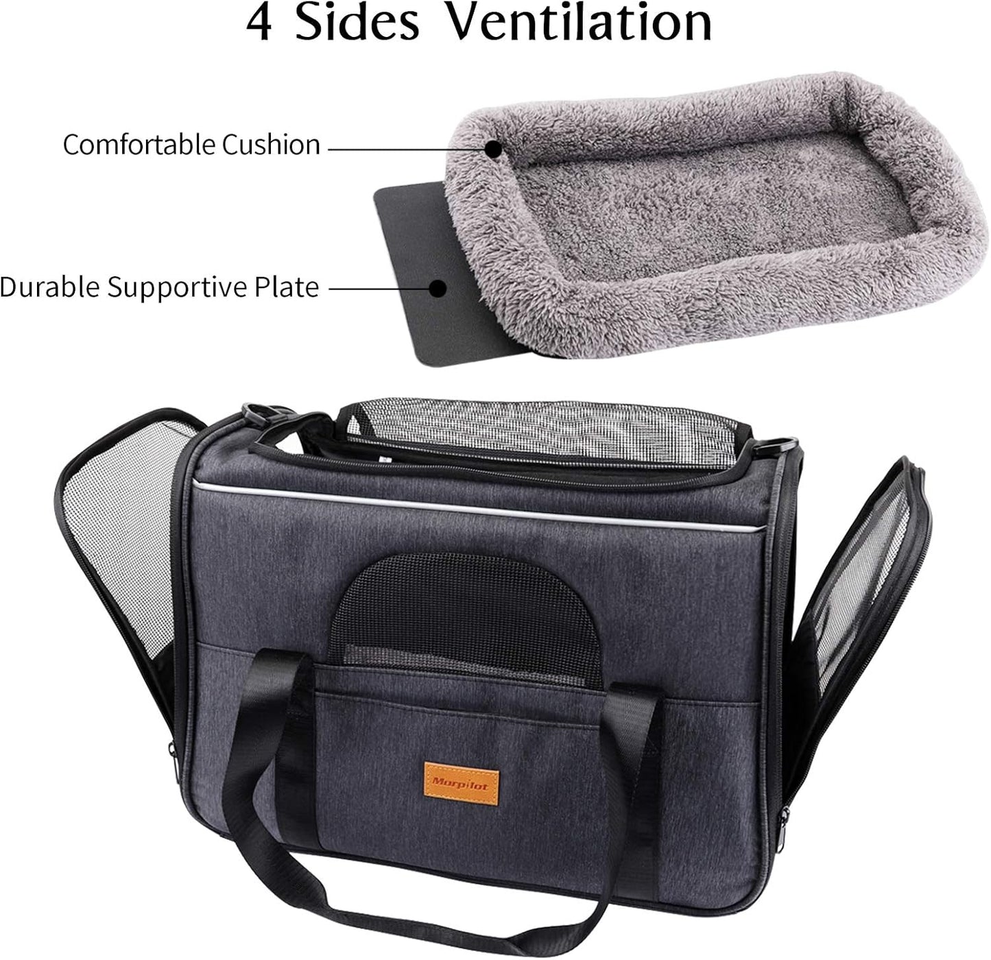 Cat Carrier, Portable Pet Carrier Bag for Cats and Small Dogs, Foldable Soft Sided Cat Transport Carrier, Airline Approved Pet Travel Carrier with Shoulder Strap, Removable Mat and Pet Bowl.