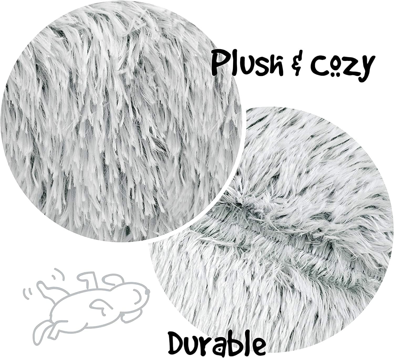Donut Dog Bed Faux Fur Fluffy Calming Sofa for Large Dogs, Soft & Plush anti Anxiety Pet Couch for Dogs, Machine Washable Coco Pet Bed with Non-Slip Bottom, 36"X36"X8" Ivory.