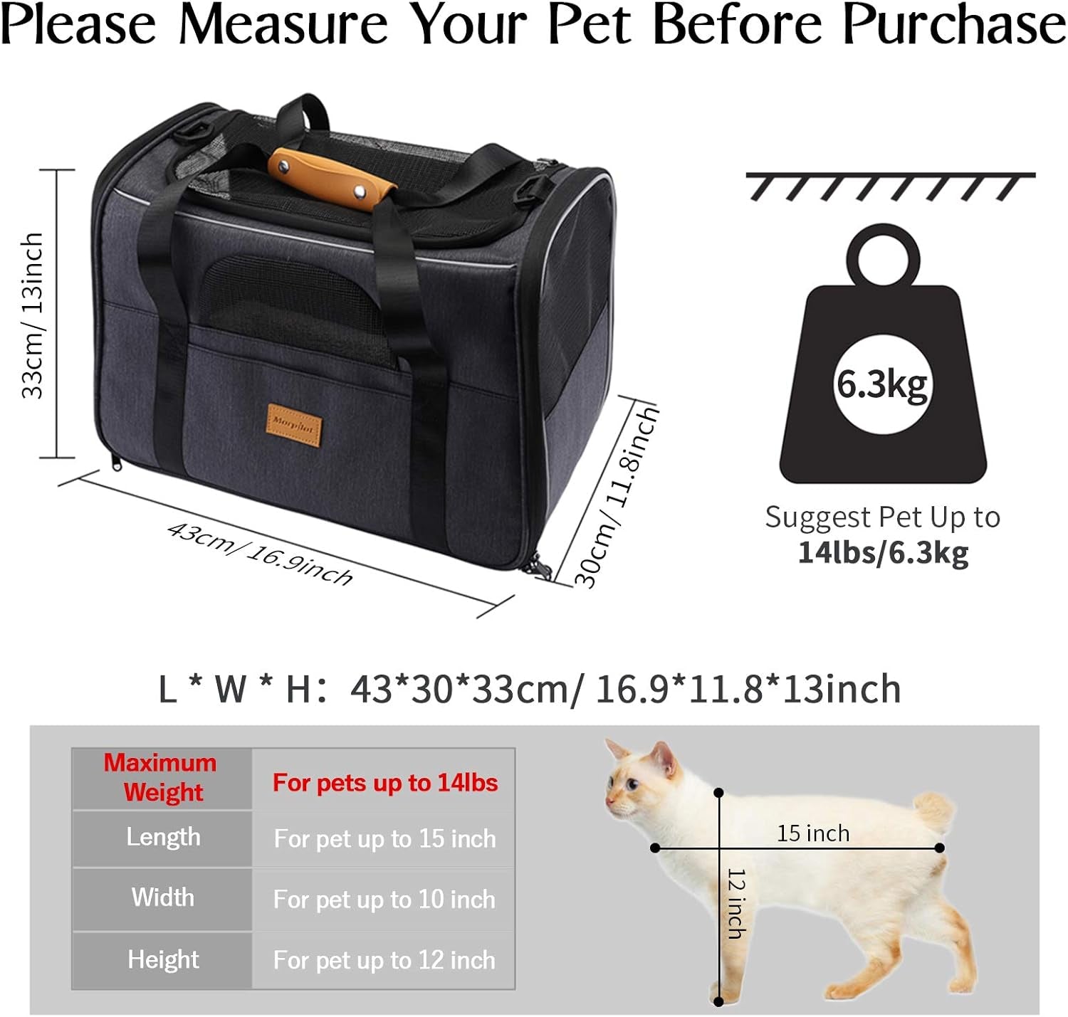 Cat Carrier, Portable Pet Carrier Bag for Cats and Small Dogs, Foldable Soft Sided Cat Transport Carrier, Airline Approved Pet Travel Carrier with Shoulder Strap, Removable Mat and Pet Bowl.