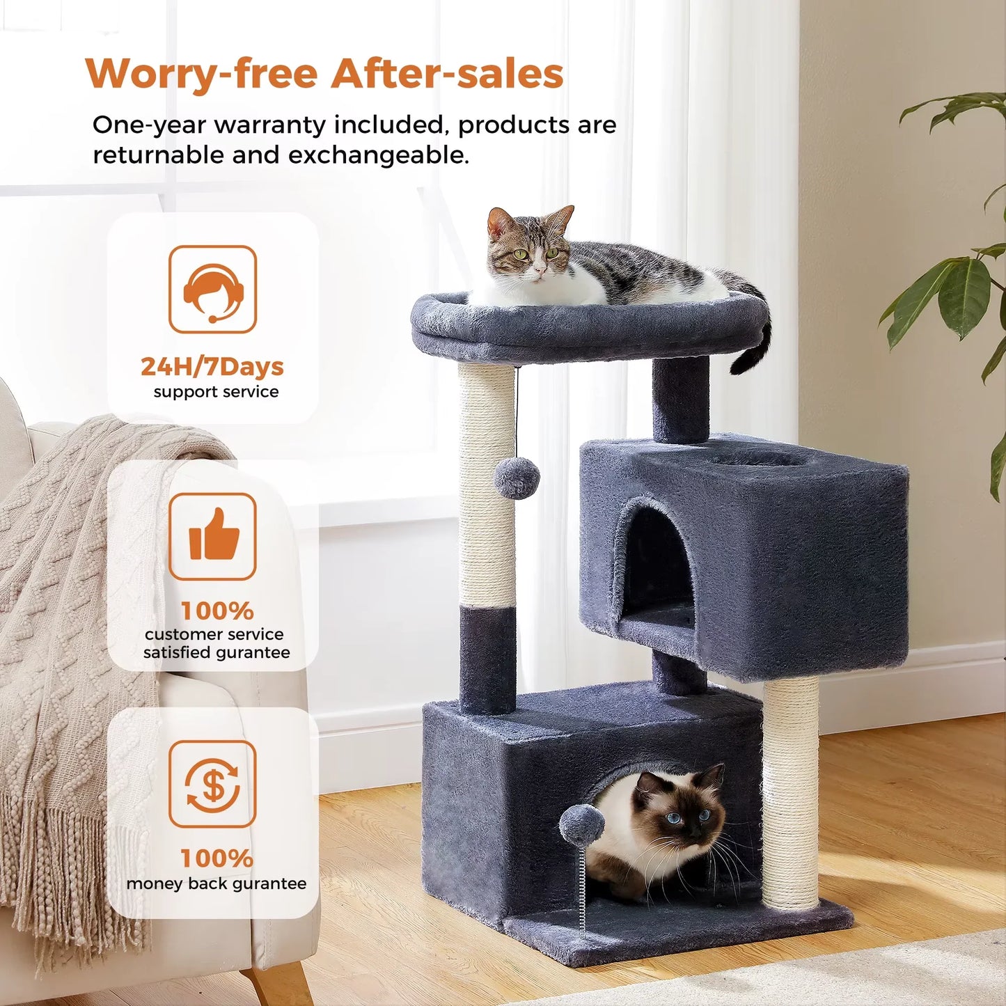 Sturdy cat tree designed for large cats, featuring a spacious cat tower to enhance your feline's comfort and play.