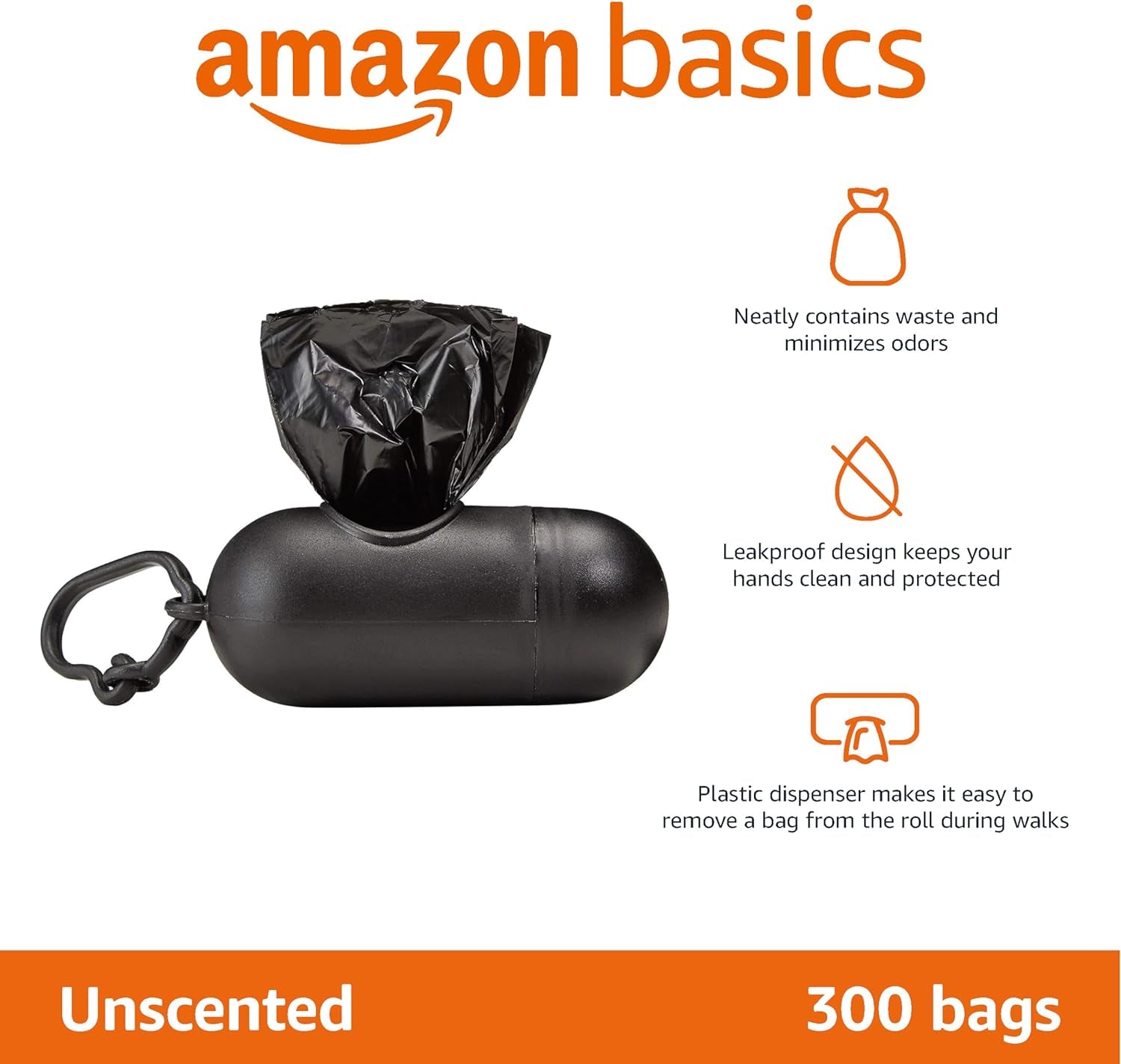 Dog Poop/Waste Bags with Dispenser and Leash Clip, Unscented, 300 Bags (20 Packs of 15 Bags).