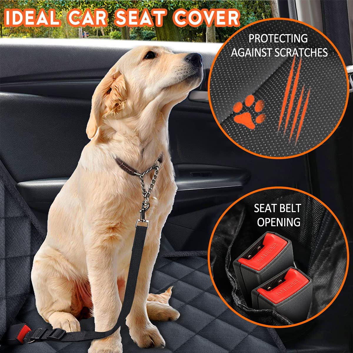 Dog Car Seat Cover, Back Seat Cover for Dogs Pet Car Seat Protector Waterproof Bench Car Seat Cover, Non-Slip Reat Seat Cover Fits Middle Armrest for Most Cars Trucks Suvs - Black.