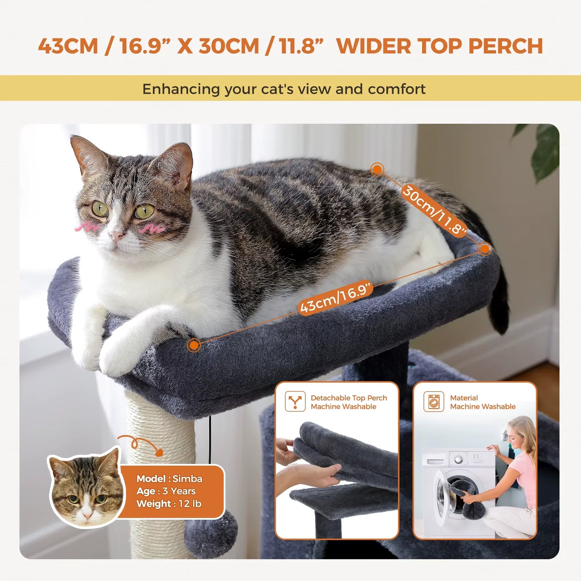Sturdy cat tree designed for large cats, featuring a spacious cat tower to enhance your feline's comfort and play.