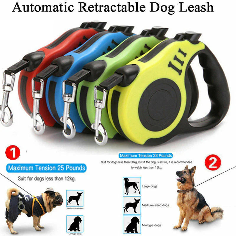Automatic Retractable Dog Leash - Dual Size Options with Brake & Lock Safety System.