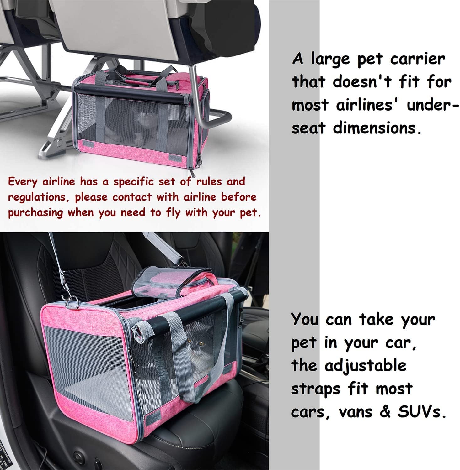 Pet Carrier for Large and Medium Cats, Soft-Sided Pet Carrier for Big Medium Cats and Puppy Dog Carriers Cat Carriers, Pet Privacy Protection Travel Carrier.