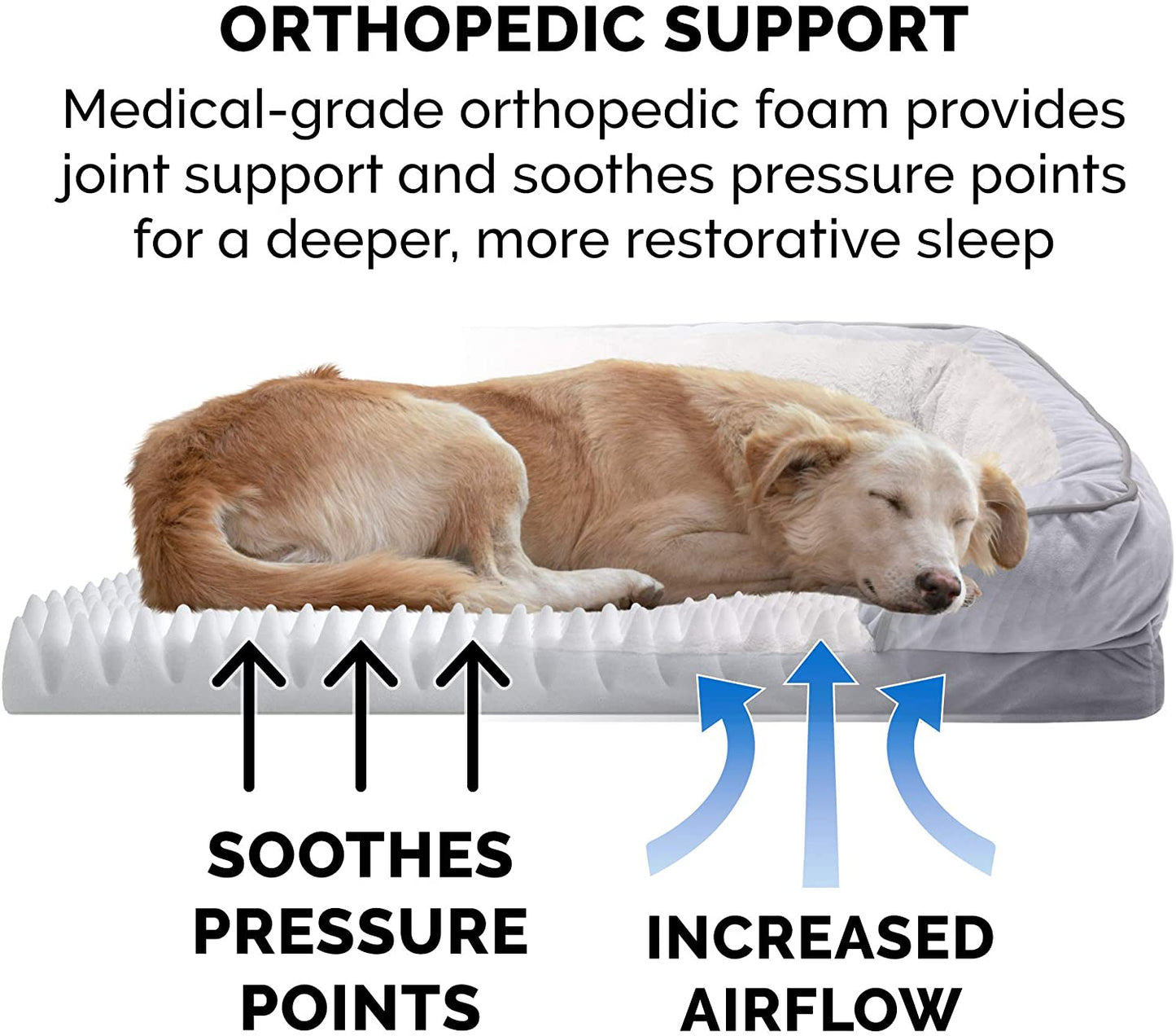 Soft, Orthopedic Foam Perfect Comfort Dog Bed with Washable & Removable Cover -Velvet Waves - Granite Gray, Dogs up to 55 Lbs - Large.