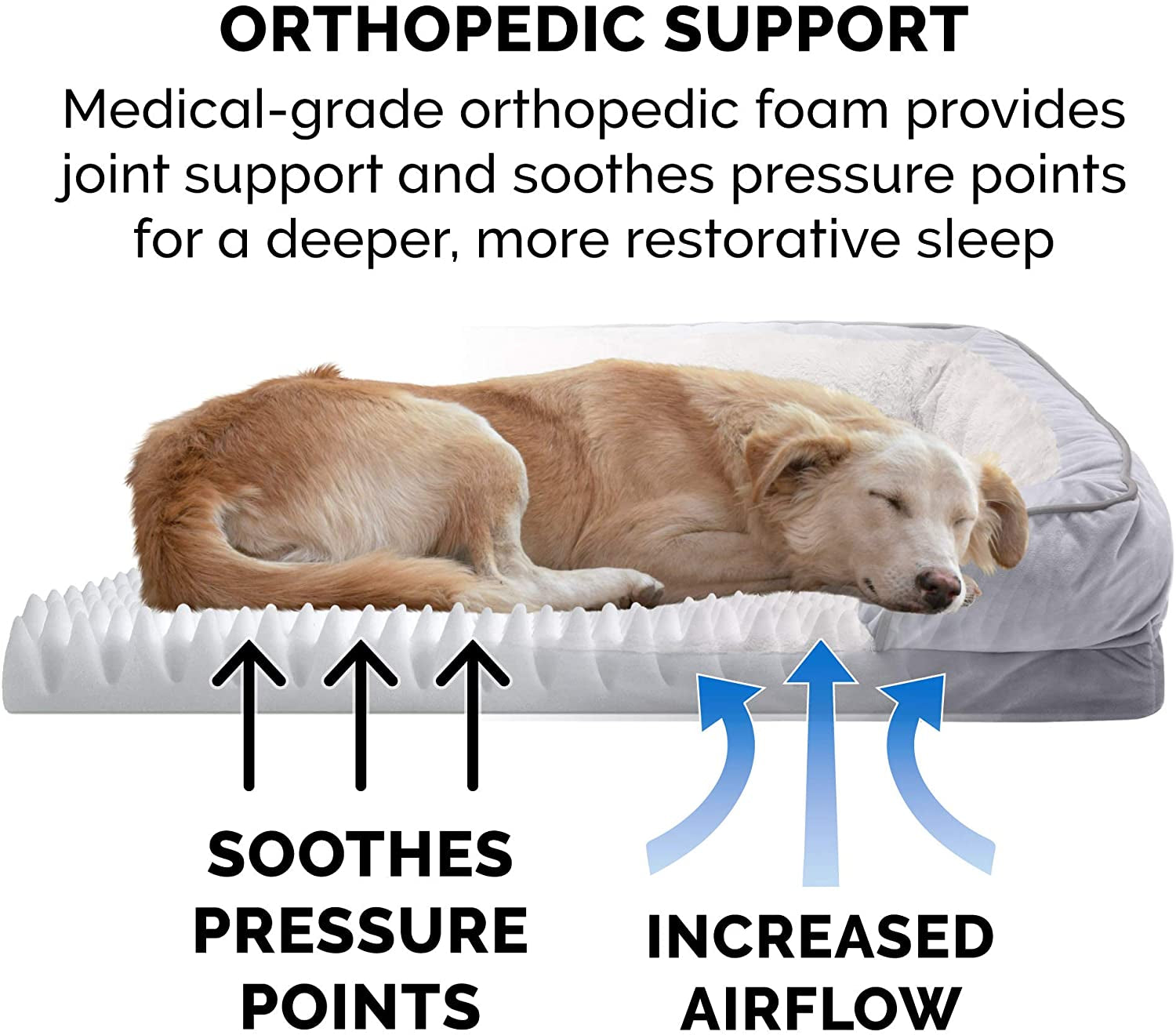 Soft, Orthopedic Foam Perfect Comfort Dog Bed with Washable & Removable Cover -Velvet Waves - Granite Gray, Dogs up to 55 Lbs - Large.